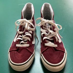 Vans high tops maroon skateboard shoes size 5.5 men & 7 women